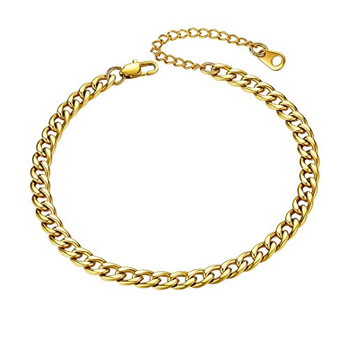 ChainsHouse Panzerkette Fußkette Edelstahl Damen Fußschmuck 22cm vergoldet Sommer Strand Fußkettchen Freundschafts Fußband