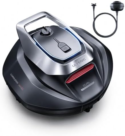 Ultenic Robot Limpiafondos Piscina, 90Min, 80m², Recogida sin Poste, Estacionamiento Automático, Aspirador Piscina Fondos sin Cable con 2 Motores, 5200mAh, para Piscina Elevada y Enterrada