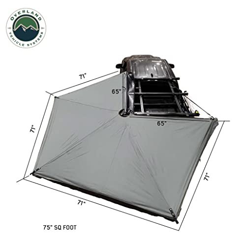 Overland Vehicle Systems HD Nomadic 270 LTE Driver Side 270 Degree Awning - Black 1000G PVC Travel Cover - Dark Gray Body with Green Trim - Brackets and Hardware Included