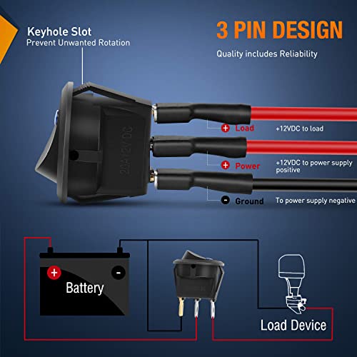 image for Nilight 12pcs Rocker Toggle Switch 3Pins 12V 20A Wired Round LED Light