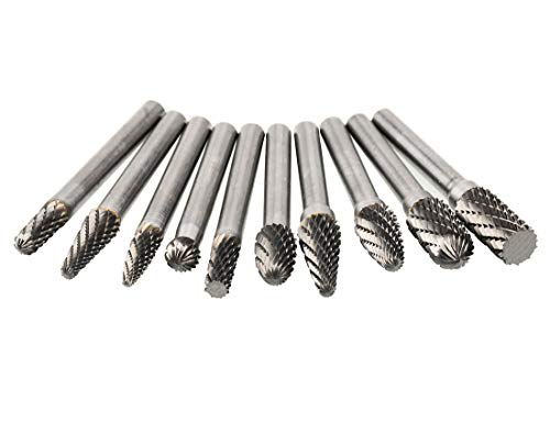 Osidu Carbide Burrs Set 1/4 Inch Shank Double Cut Solid Carbide Rotary Burr Set For Die Grinder Drill, Metal Carving, Polishing, Engraving, Drilling(10Pcs) #TOP5