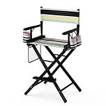 Bonnlo 26 inch Make Up Chair Professional for Makeup Artist 66cm Hight, Directors Chairs Folding, with Portable Storage Side Bags & Footrest, Solid Hardwood & Polyester, Colorful, Black Frame