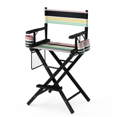 Image of Bonnlo 26 inch Make Up Chair Professional for Makeup Artist 66cm Hight, Directors Chairs Folding, with Portable Storage Side Bags & Footrest, Solid Hardwood & Polyester, Colorful, Black Frame
