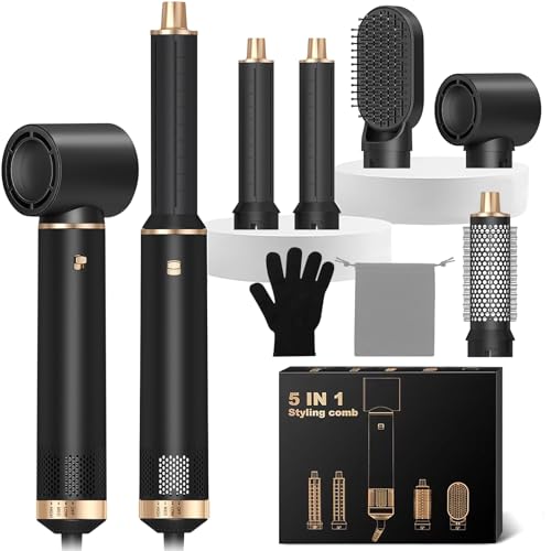 Hair Styler 5 in 1, Airstyler Haarstyler Set mit Rundbürstenföhn, Warmluftbürste, Airflow Lockenstab Automatisch, Haartrockner, Haarglätter Bürste für Glätten, Trocknen, Volumen, Locken