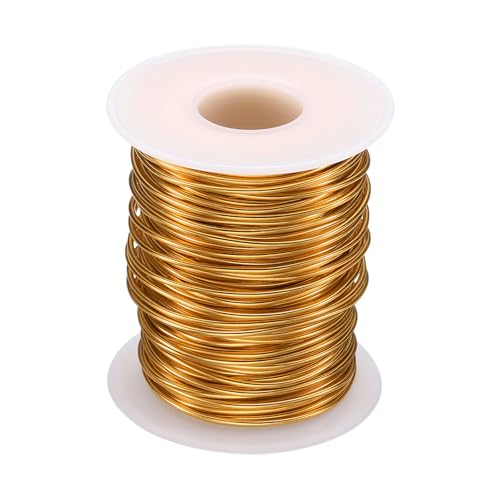 QUARKZMAN Alambre de Bonsái de Aluminio Anodizado en Rollo de Entrenamiento de 1.5Mm/15 Gauge de 30M de Longitud Alambre de Bonsái Flexible para Jardín, Paisajismo, Plantación, Dorado