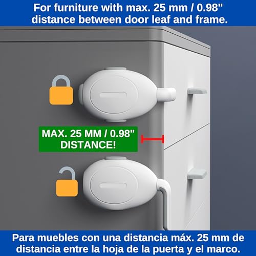 Drawer Child Safety Catch, 2 Pieces, for Gluing in White, for max. 0.98 inch Distance Between Door Leaf and Frame - Image 2