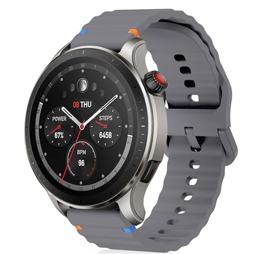 Image of 22mm Silicone Watch Band Compatible with Amazfit T-Rex 3 Pro 48mm /Balance 2 /Balance /Bip 6 /Bip 5 /GTR 4 /GTR 3 /GTR 2 /GTR 47mm, Wavy Replacement Strap for Amazfit Cheetah /Stratos 3 /2s