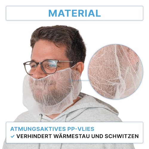 100x ARNOMED PP-Bartnetz, Einweg Bartbinde Weiß, Barthaube mit elastischem Gummizug, Bart Netz 52 cm, Bartschutz 10 g/m², Bartschutz Maske lebensmitteltauglich, Bartschutz Hygiene, Beard Mask