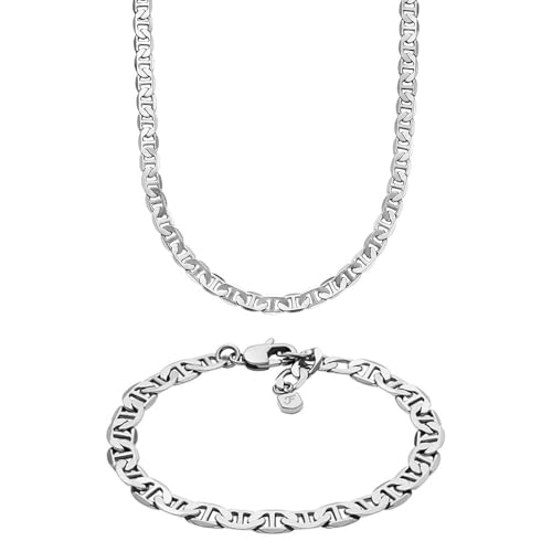 Image of Fossil Men's Heritage Silver-Tone Stainless Steel Necklace and Bracelet, Set