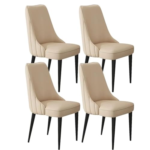 Image of Dream Furnishing - Set of 4 Dinning Chairs Elegant & Luxury Looks Strong Metal Frame Legs for Home Cafe Office Hotel (Khaki-Black Legs)