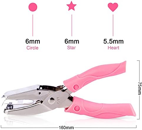 3 PACK Handheld Hole Paper Punch, Metal Single Hole Paper Punchers with Soft Grip, Circle Star Heart Shaped Holes Paper Punch for DIY Craft Tags Clothing Ticket - Pink
