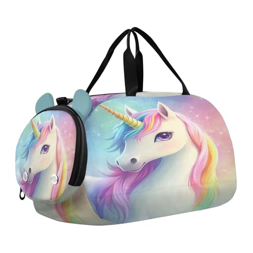 Sparkling Unicorn Colorful Kids Travel Duffel Bag for Boys Girls Overnight Weekend Tote Bag with Shoes Compartment for Trip Beach Gym