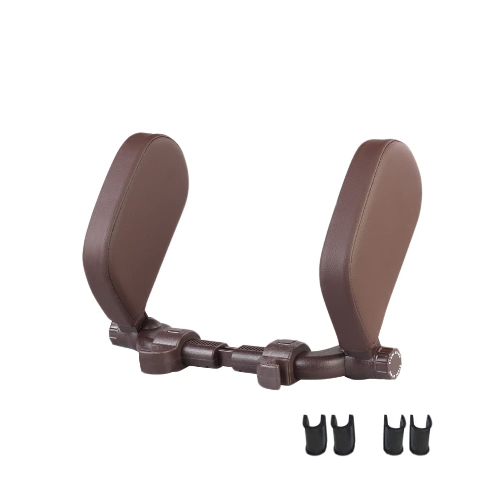 Rioler Car Side Headrest Pillow PU Leather Car Neck Seat Head Support Rest Cushion Universal Headrest Neck Pillow Rest Cushion 360°Adjustable (Brown)