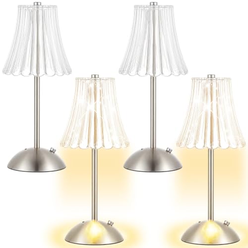 Bornerwhite 4 Pcs Cordless Table Lamp Rechargeable Touch Lamp Silver Flower