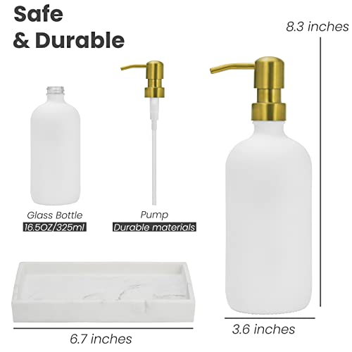 Langley 2 Pack Glass Soap Dispenser With Pump And Marble Tray Vintage Soap Dispenser Bathroom & Kitchen Set Dish Soap, Hand Soap, Lotion Waterproof Labels White Bottles With Gold Pumps #TOP1