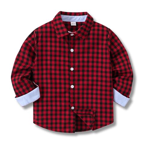 Image of Size 5-10 Years Boys' Long Sleeve Buffalo Plaid Button-Down Shirt Fall Thin Outfits Kids Clothes