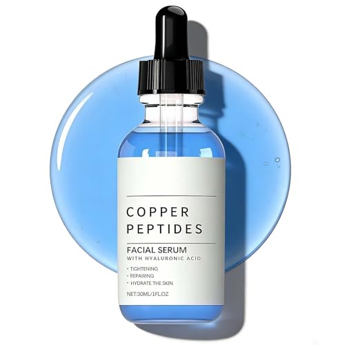 GHK-CU Copper Peptides Serum With Hyaluronic Acid, Firming Collagen Booster Face Serum For Women Mature Skin Daily Skincare Routine, Deep Hydrating Anti Wrinkle Serum, 30ML