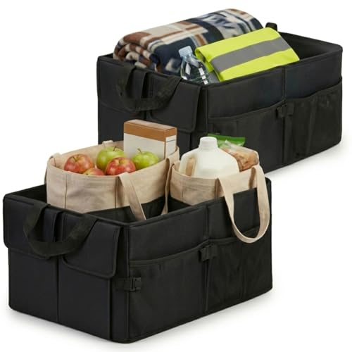 PACK de 2 Cajas Organizadoras Plegables para Coche o Casa – Ordena Bolsas de la Compra, Herramientas, Juguetes, Ropa.. Organizador Maletero Coche – Úsalo en maleteros de coche u orden en casa