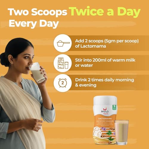 Image of Mylo Lactomama Granules - Lactation Supplement for breastfeeding with Shatavari to Increase Breast Milk - 300 g each | With Herbs like Moringa, Sowa & 5 Others | 2 Scoops per Serving (Pack of 6, Kesar Badam)