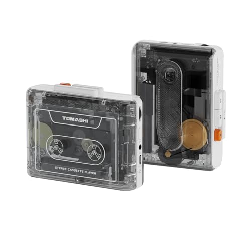 TOMASHI Portable Cassette Player with Bluetooth Transmitter, Cassette Stereo Player with Type-C Charging, Built-in Battery, Belt Clip, and Earphone Jack for Wireless Music Playback