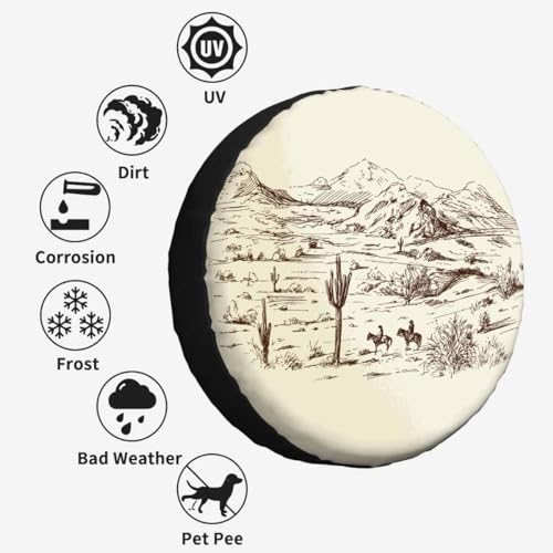 Image of Cowboys Spare Tire Cover Wild West Desert Horse Riding Animal Cactus Lanscape Prairie Hill Wheel Covers for RV Tires Camper Tire Case Protectors for Trailer Rv SUV Truck Travel Trailer 15 in