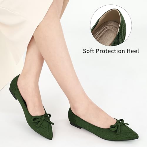 Image of Ablanczoom Ballet Flats Shoes for Women: Dressy Pointed Toe Bow Knit Flats Comfortable Slip On Work Business Casual Shoes
