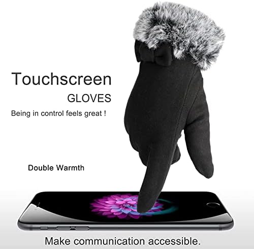 Wantonfy Women Gloves Winter Warm Knit Gloves Touch Screen Windproof Fluffy Gloves Warm Fleece Fleece Lined for Dressing Driving Running