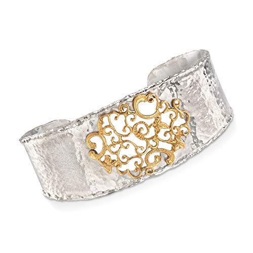 Ross-Simons Sterling Silver And 14Kt Yellow Gold Filigree Cuff Bracelet. 7 Inches #TOP17