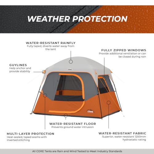 CORE 4 Person Cabin Tent | Portable Family Tent with Carry Bag for Outdoor Car Camping | Included Gear Loft for Camping Accessories - Thumbnail 7
