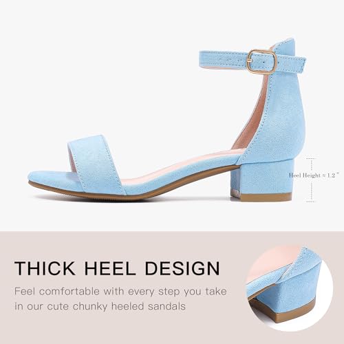 Image of Dufannie Girls Sandals Low Heels Dress Pump Ankle Strap Open Toe Flower Girl Wedding Party for Toddler Little Big Kid