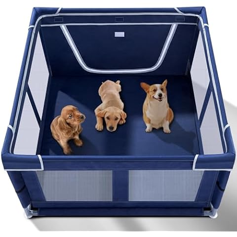 Puppy Playpen Indoor for Dog Small Pets, Dog Playpen 42x42 x25 inch, Dog Play Pen Indoors with Gate, Oxford Fabric Pet Exercise pens for Puppy, Anti-Tipping Dog Enclosure with Zipper Door Cover