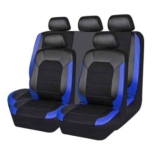 GTDYHJMK 5 Seats Car Seat Covers Full Set for Volkswagen Polo GTI/R-Line, Water & Wear Resistant Leather Automotive Seat Cover, Breathable Car Interior Protectors Cushion,C Blue