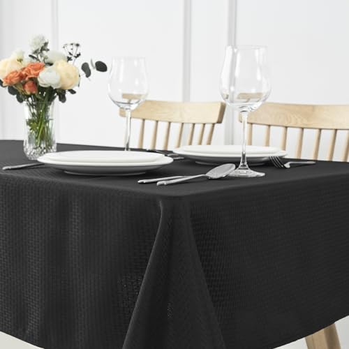 Image of maxmill Jacquard Tablecloth Stain Resistant Waterproof Wrinkle Resistant Spillproof Washable Soft Weaved Texture Table Cloth for Dining Room, Indoor Outdoor Use, Rectangle 60 x 140 Inch, Black