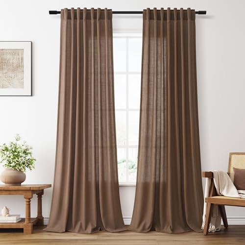 Aersas 102 Inches Caramel Brown Linen Curtains for Living Room