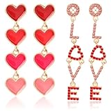 DTOFOOT 2 Pairs Valentine's Day Earrings for Women Heart Earrings Heart Drop Dangle Earrings Set for Costume Party Earrings Holiday Jewelry