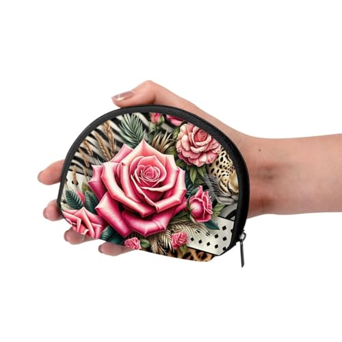 Portable Coin Purse Animal-Print-Leopard-Zebra-Rose Mini Zippered Money Pouch Card Holder3