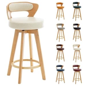 Gtzbciv 木製カウンターチェア（フットスツール付き）、座面高65/75/85cm、キッチン、スタイリッシュ、バー、朝食、コーヒーショップ、レストラン、居酒屋、PUレザー (オフホワイトのPUレザーログフレーム,座高85cm)