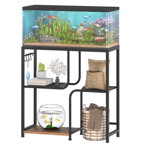 HOOBRO 20 Gallon Fish Tank Stand with Storage Shelves, Heavy Duty Aquarium Stand, Metal Frame Reptile Turtle Tank Stand, 29.9”L x 11.8”W, 220 LBS Capacity, Rustic Brown BF74FT01