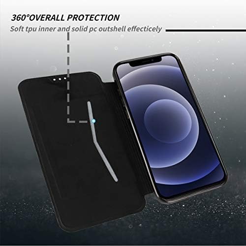 Petocase Compatible iPhone 12/12 Pro Wallet Case,Thin Slim Folio Flip Case Premium Protective PU Leather Wallet Case with Card Slot Clear Soft TPU Back Cover for Apple iPhone 12/12 Pro 6.1 Black