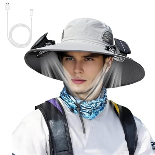 Chapeau de pêche en plein air anti-UV avec ventilateur solaire pour la randonnée