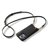 Bandolier Emma Crossbody Wallet Phone Case for iPhone 14 Pro. 100% Genuine Pebble Leather. Adjustable & Removable Crossbody Strap. Card Holder with Snap Closure. Black with Gold Hardware