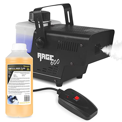 beamz RAGE600 Smoke Machine 600W Compact Halloween Fog Machine with Remote Control & 1L Smoke Fluid for Parties, Disco Lighting & Special Effects
