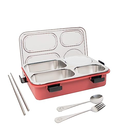 Brand Conquer Lunch Boxes for Adults - Lunch Box for Kids with Spoon & Fork - Durable Perfect Size for On-The-Go Meal, BPA-Free and Food 4 Compartment Stainless Steel (4 Compartment, Red) (B0CC98FMZR) Amazon Price History, Amazon Price Tracker