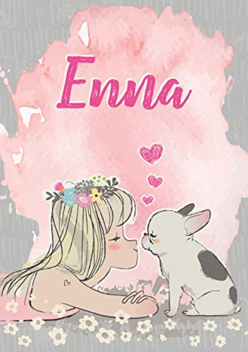 Enna: Notizbuch A5 | Personalisierter vorname Enna | Geburtstagsgeschenk für Frau Mutter Tochter Schwester | Nettes Mädchen mit Bulldogge | 120 Seiten liniert, Kleinformat A5 (14,8 x 21 cm)