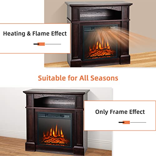 Tangkula 32" Electric Fireplace With Mantel, 1400W Freestanding Heater With Remote Control & Adjustable Brightness, Multifunctional Mantel Fireplace With Storage Shelf For Living Room (Brown) #TOP7