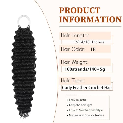 Deep Wave Feather Crochet Hair Extension Synthetic, 12 Inch 100 Strands 1B Miracle Knots Pre-Separated Invisible Crochet Hair Extensions for Black Women — view 2