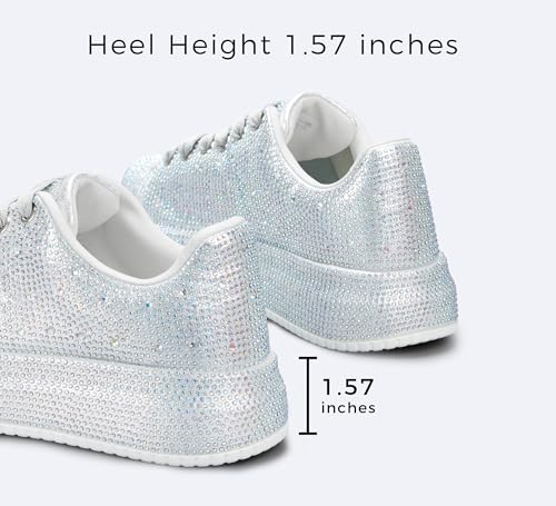 LUCKY STEP Trampki z kryształami górskimi dla kobiet platforma błyszczące błyszczące buty do tenisa moda olśniewające wesele wesele trampki do chodzenia, Srebrny kryształ górski, 40 EU