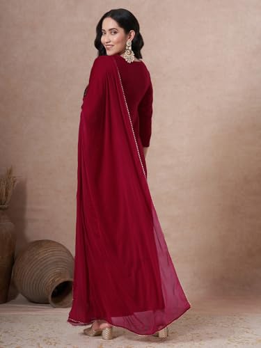 Ensemble kurta droite brodé en viscose avec palazzo marron taille L
