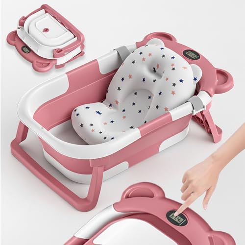 Faltbar Baby Badewanne Mit Rutschfestem Badekissen - Babywanne XXL Mit Baby Badewannensitz & Badethermometer - Von Der Geburt Bis 3 Jahre - Baby Bathtub - Geburtsgeschenke Für Mädchen & Jungen