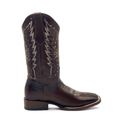 Women's Square Toe Western Leather Boots Midcalf Cowboy Boots2